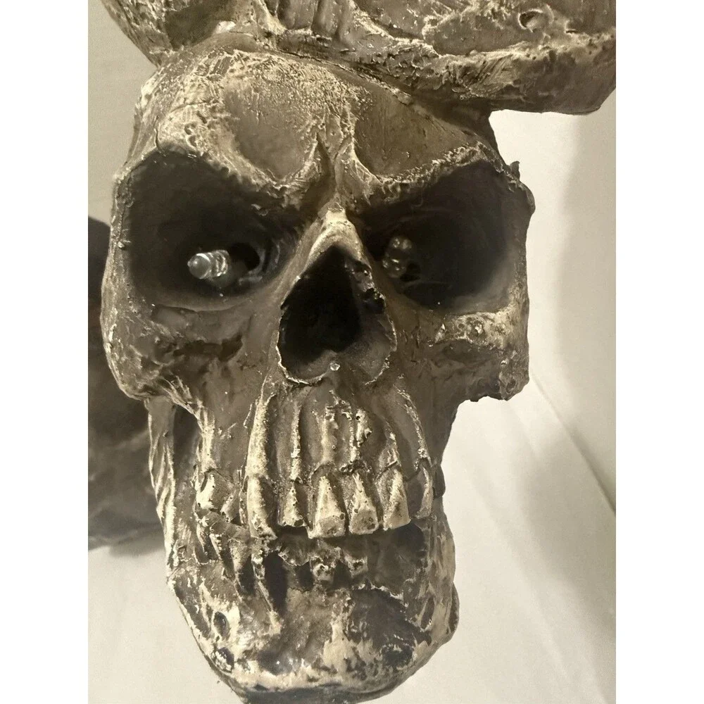 Pair Of Stacked Skull Red Eyes Candles Gothic Decor Resin 13” Old Time Pottery